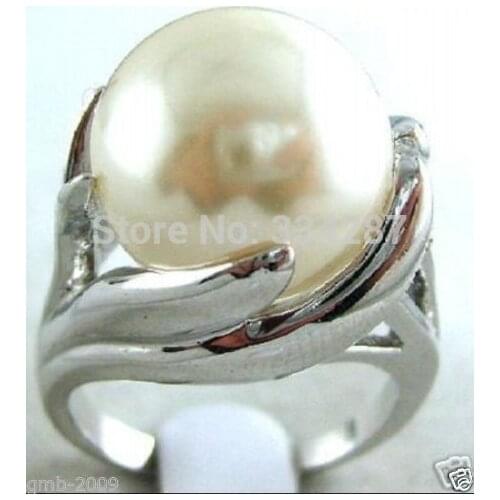 Fashion Womens 14MM Genuine White South Sea Shell Pearl Jewelry Ring Size 6 ,7,8,9,10