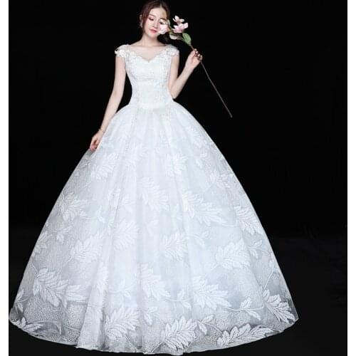 V Neck Cap Sleeve Wedding Dress Lace Leaf Foliage Princess Slim Bridal Gowns Vestidos De Novia Formal Corset Sexi Wed Bride