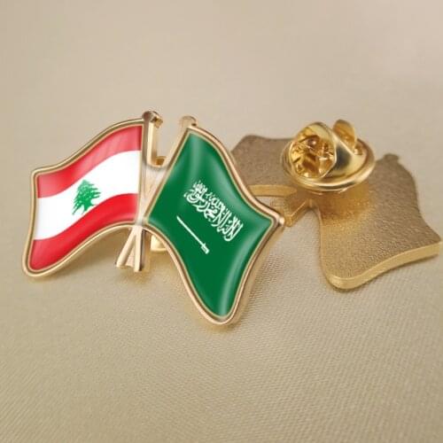 Lebanon and Saudi Arabia Crossed Double Friendship Flags Lapel Pins Brooch Badges
