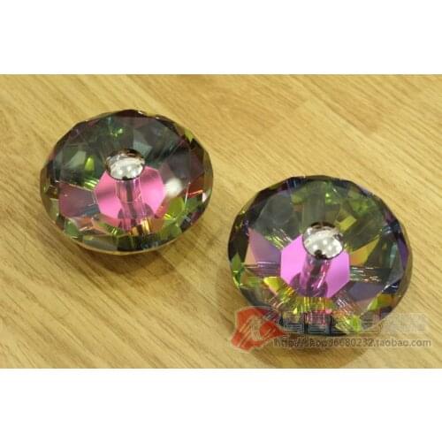 1 Pair 60mm K9 Glass Colorful Crystal Furniture Handle Drawer Pull&Cabinet Handle&Knobs (Diameter:60mm)
