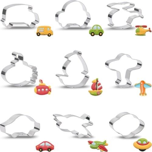15PCS Stainless Steel Plane Car Ship Traffic Vehicle Tools Cookie Cutter Biscuit Mould DIY Fondant Cake Decorating Supplies Set