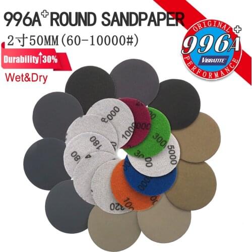 200Pcs 2 Inch 50MM Sanding Disc 60-1000 Grit Wet & Dry Waterproof Sandpaper Hook and Loop Flocking Silicon Carbide Sand Paper