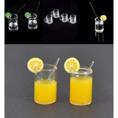 2020 1:12 Cute Mini Resin Dollhouse Mini Lemon Water Cup Miniature Doll Houses Cups Toy