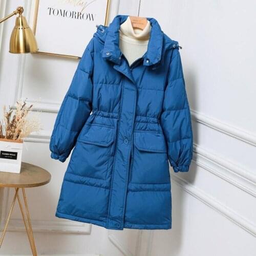 2021 Fashion Loose Winter Coat Down Jacket Womens Long Hooded Warm Parkas High Quality Female Thick White Duck Down Coat