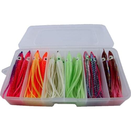 24pcs 11cm Soft Octopus Fishing Lures For Jigs Mixed Color Luminous Silicone Octopus Skirt Artificial Jigging Bait Set With Box
