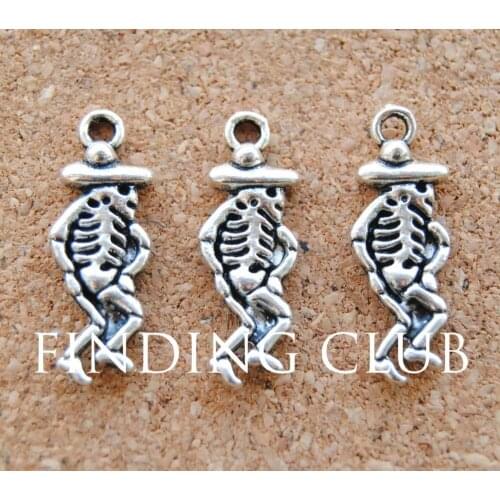 30 pcs Silver Color Skeleton day of the dead Charms Pendant Fits Bracelet Jewelry 25x8mm A931
