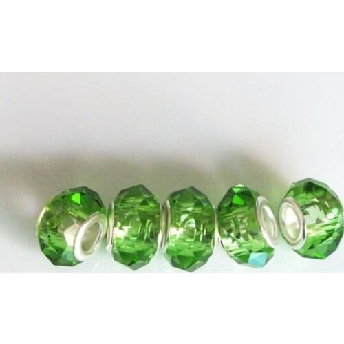 5PCS 14*8mm Green Color European Big Hole Round Loose Crystal Glass Beads Charms For DIY Jewelry Making Pandora Bracelet