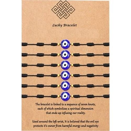 6Pcs Kabbalah Bracelet 7 Knots of Red Thread Unisex Adjustable Eye Protection Good Luck Bracelet Kit With Wish Card X4YA