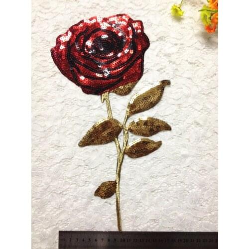 Apparel Accessories Sequins Large Rose Flower Sew On Patch DIY Embroidered Applique Bling Bling Rose for Decoration