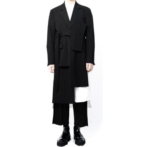 S-6XL!!2020 Mens blazer medium length suit asymmetrical irregular black
