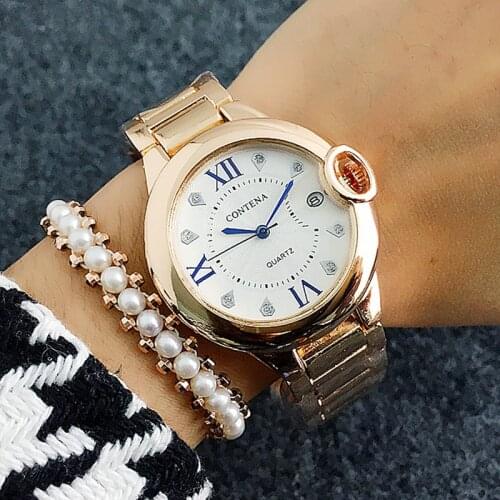 Casual Calendar Ladies Watch Contena Luxury Business Quartz Womens Watches Blue Hands Simple Style Wristwatches Ceasuri Clock