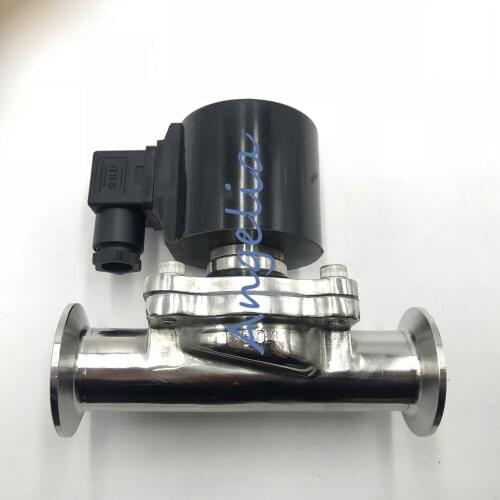 DC12V 1-1/4" DN32 Tri Clamp OD 50.5mm Stainless Steel 304 Electric Sanitary Solenoid Valve Silicone Sealing Normally Closed