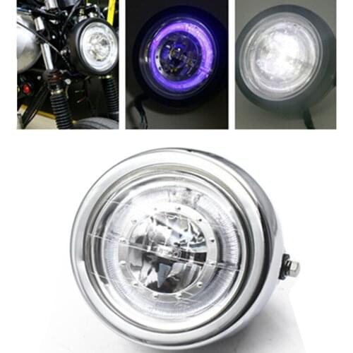 Motorcycle LED Angel Eye Headlight Blue Ring hi/low Beam 6 1/2" Headlamp For Harley Honda Yamaha Suzuki Kawasaki CG GN 125