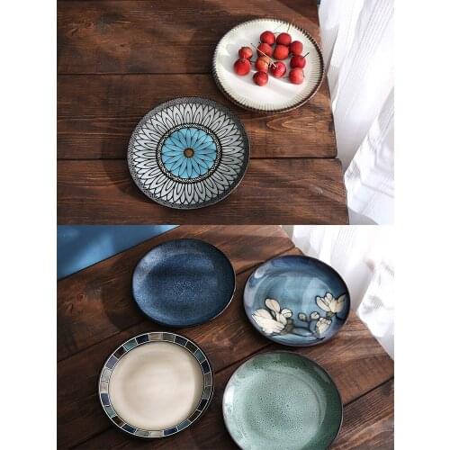 American kiln glazed ceramic tableware hand-painted Western food plate steak dessert Japanese and wind dishes flat plate