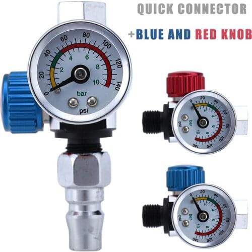 2pcs Alloy Blue Red Car Auto G1/4 Metal Paint Spray Tool Air Pressure Regulator Gauge 0-140 PSI 0-10 Bar Parts