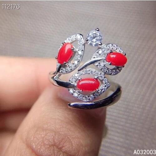 KJJEAXCMY fine jewelry 925 sterling silver inlaid natural red coral new Female ring luxury Support Detection