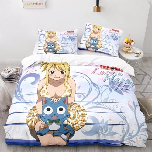 Fairy Tail Anime Duvet Cover Sets Sexy ACG Girls Quilt Cover Pillowcases Cartoon Bedding Set Queen King Size Bed Comforter Cover