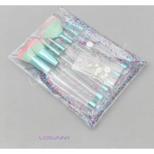 LOSUNNY 7 Pcs Makeup Brush Sets Transparent Crystal Tubes Detachable DIY Assembly Hand On Manual Light Green Handle Beauty tools