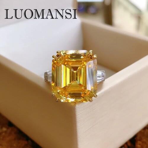 Luomansi Luxury Big Square Pink Yellow White AAAAA + Zicon S925 Sterling Silver Wedding Ring Girl Birthday Gift Jewelry