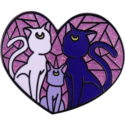 Cartoon Sailor Moon Theme Copper Enamel Pin Lovely Girl Character Kawaii Cat Luna Design Brooch Jewelry Anime Collection Gift
