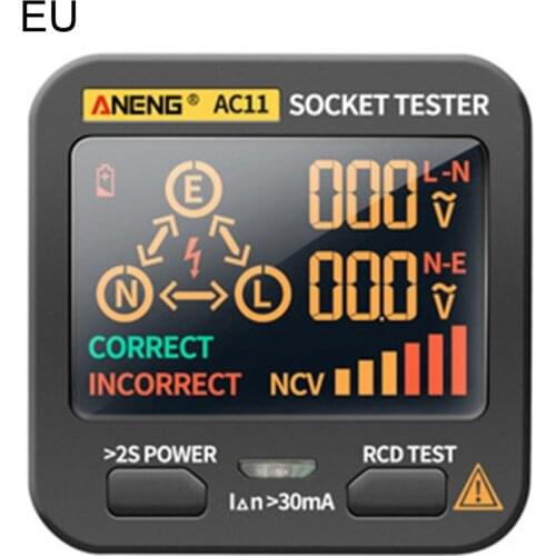 Multifunction AC11 Digital Smart Socket Tester Voltage Test Socket Detector EU Plug Ground Zero Line Phase Check Rcd NCV test