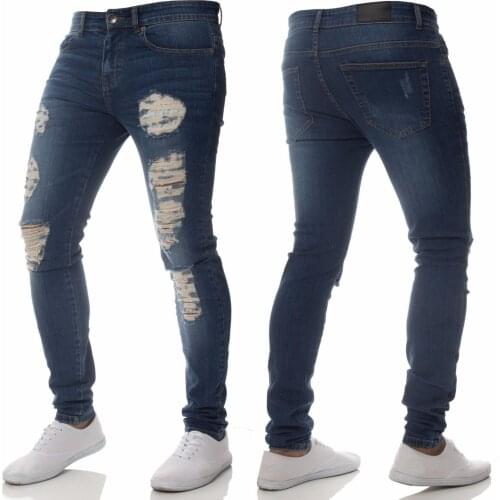 2021 New Men Fashion Slim Fit Motorcyclist Zipper Denim Jeans Skinny Worn Pencil Pants Distressed Suede Long Men Jeans