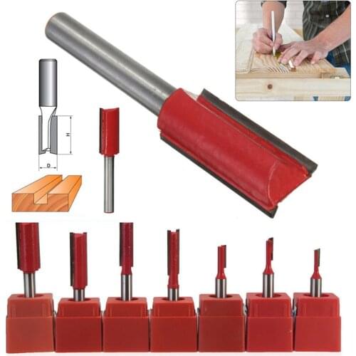 7Pcs 1/4" Shank Blade Double Flutes Straight Router Bit Set Woodworking Cutter