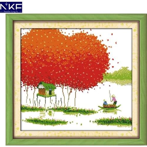 NKF Happy of Good Harvest Stamped Cross Stitch Patterns DIY Kit Needlework Embroidery Sets Chinese Cross Stitch for Home Decor