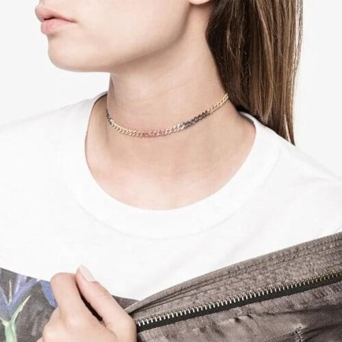 2021 Summer new thin 5mm cuban link chain Gold color rainbow cz cuban choker necklace for women