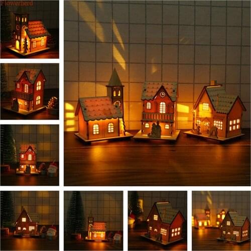 New Christmas Tree Pendant Home Party Decorations Wooden Small House Glowing Ornament Christmas Lighting Ornament Party Favors