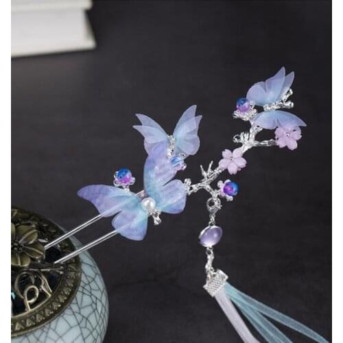 Handmade Girls Hair Band Butterfly Hair stick Chinese Traditional Headdress For Women Chinese Style Tassel Hair Jewelry Gift