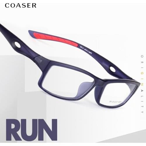 COASER Trendy Square Men Optical sport Eyeglasses Women Run Glasses Frame TR90 Lighter Prescription basketball Spectacle frame
