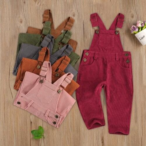 Toddler Baby Boy Girl Solid Color Overalls Casual Suspender Trousers with Adjustable Straps Pockets 6Colors 0-5Years