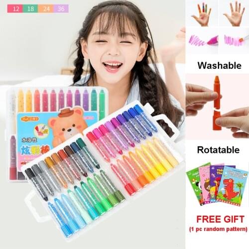 12/18/24/36 Colors Set Dazzling Water-soluble Revolving Brush Crayon Water-color Pens Oil Stick Children Drawing Stationery Gift