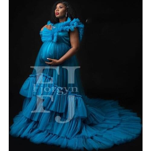 Stunning Ruffles Puffy Maternity Gown for Photoshoot Feminine Dresses Soft Tulle Robes Sleeveless Loose Beach Summer Dress