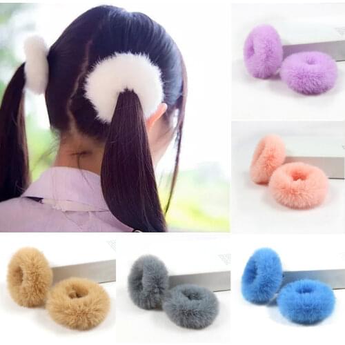 2pcs=1Pair Fluffy Faux Fur Furry Scrunchies Soft Hand Made Fur Elastic Hair Bands Ring for Ladies Hair Ties SA257