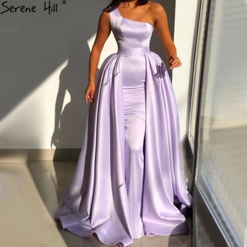 Serene Hill Lilac With Detachable Train Simple Sexy Evening Dresses Gowns 2020 One Shoulder Satin For Women Party LA70796
