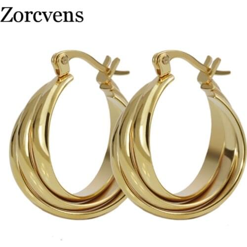 Modyle Stainless Steel Earrings Gold-Color Beautiful Fashion Jewelry Earrings Hot Sale Three Line Ripple Earrings