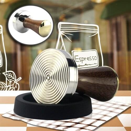 58.5mm Coffee Tamper Solid wooden Handle Coffee Powder Hammer 304 Stainless Steel Thread Base Barista Coffee Accessories