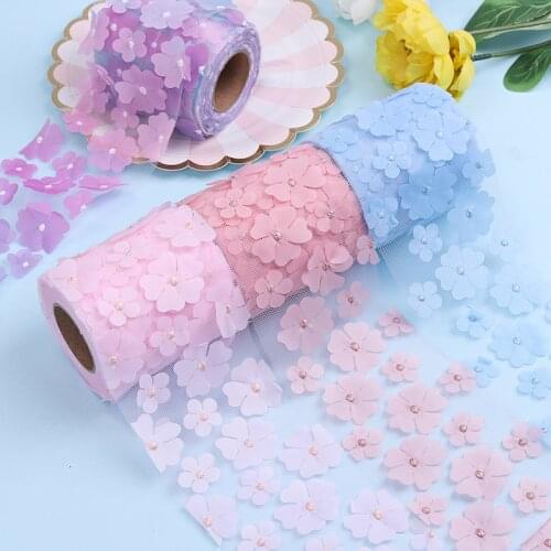 8cm/10cm/12cm*10y Flower Embroidered Tulle Mesh Fabric Rainbow Ribbon DIY Baking Gift Wrapping Material Party Event Decoration