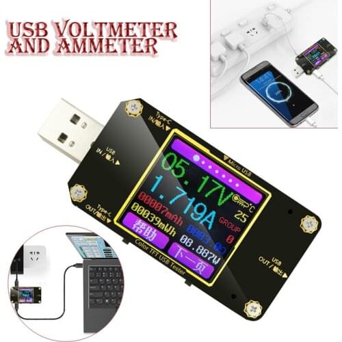 Type-C USB Power Meter Tester 1.44'' LCD Color Display Multimeter Voltmeter Ammeter Analysis Instruments USB Power Tester