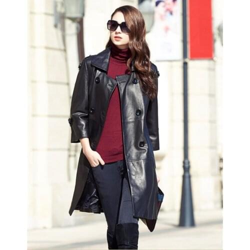 High 2020 Quality Genuine Leather Jacket Black Sheepskin Coat Female Slim Double Breasted Jacktets Jaqueta Couro WXF268