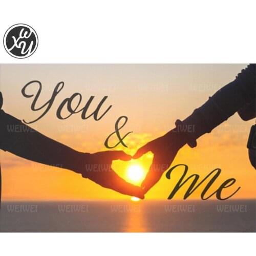 Sunset Heart 5D Diamond Painting Kits for Adults Sweet Text Cross Stitch Romantic You and Me Diamond Mosaic Fantasy Family Decor