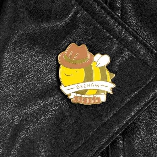 Cowboy Bee enamel pins BEEHAW badges Cute Cartoon insect brooches Denim jackets backpack bag Lapel pin Animal jewelry gifts