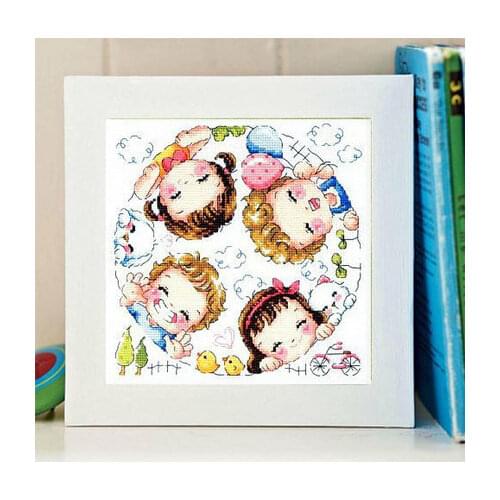 Gold Collection Lovely Counted Cross Stitch Kit Happy Village Four Children Little Boy and Girl SO