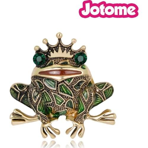 Golden Tone Frog Prince Animal Insect Rhinestone And Enamel Pin Brooch