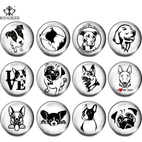 12pcs/lot 18mm Dog Pattern Snap Button Beads for Jewelry Making Glass Snap Button Jewelry DIY Round Photo Cabochons kg0146