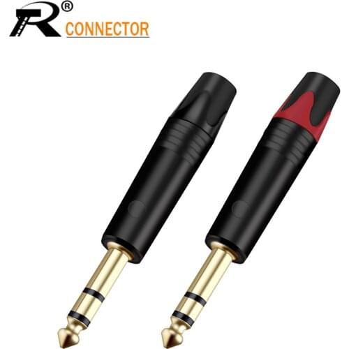2pcs Stereo Jack 6.35mm Wire Connector Aluminum Shell Audio Speaker Amplifier Microphone Plug