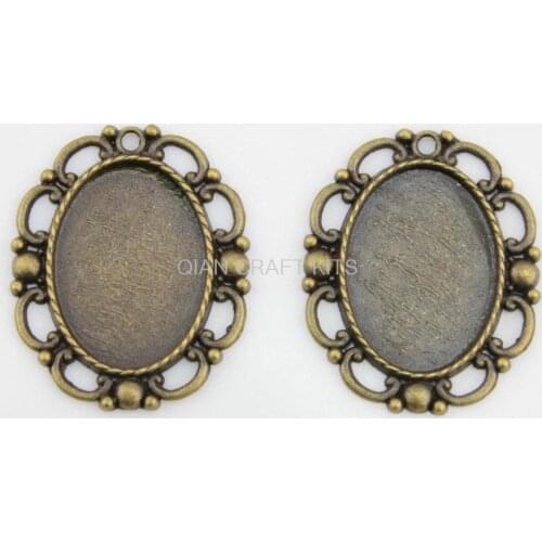 40pcs large oval cameo base setting antique zinc alloy Charm Pendant for DIY necklace inlay 30*20mm out 40X33mm