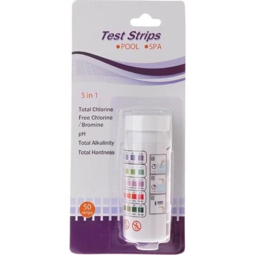 50pcs Water Test Strips 5 in1 Pool Spa pH Chlorine Alkalinity Bromine Hardness